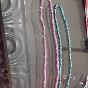 Purple and Green Beaded Necklace Set